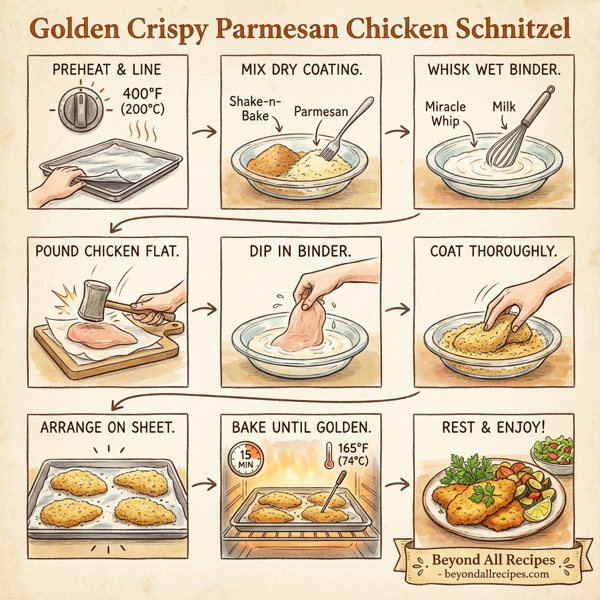 Golden Crispy Parmesan Chicken Schnitzel instructions
