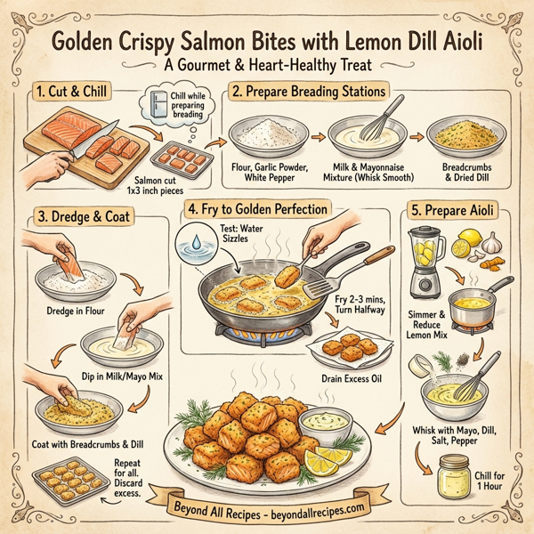 Golden Crispy Salmon Bites with Lemon Dill Aioli instructions