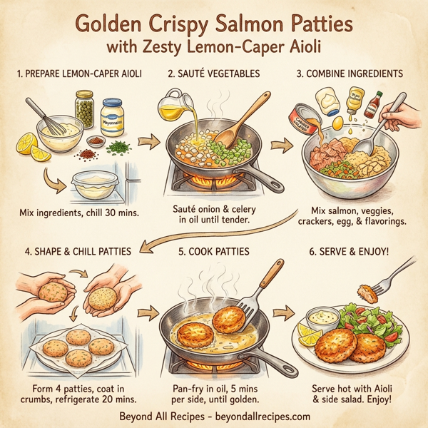 Golden Crispy Salmon Patties with Zesty Lemon-Caper Aioli instructions