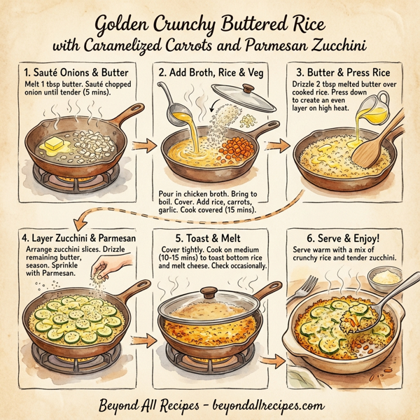 Golden Crunchy Buttered Rice with Caramelized Carrots and Parmesan Zucchini instructions