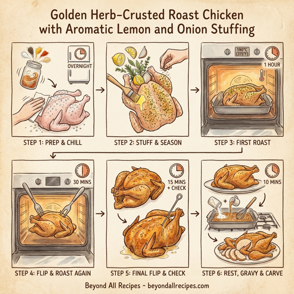 Golden Herb-Crusted Roast Chicken with Aromatic Lemon and Onion Stuffing instructions
