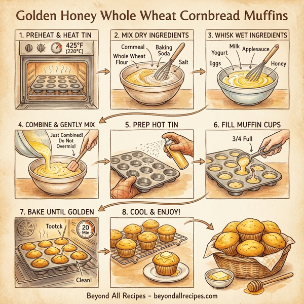 Golden Honey Whole Wheat Cornbread Muffins instructions