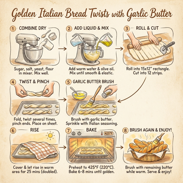Golden Italian Bread Twists with Garlic Butter instructions