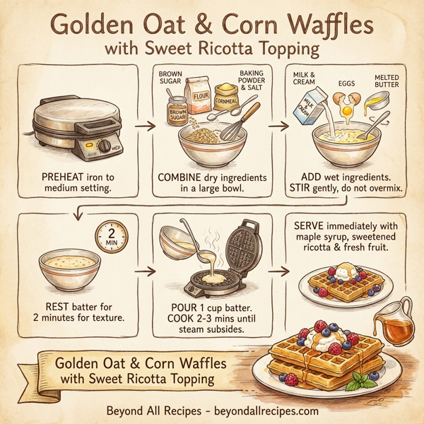 Golden Oat & Corn Waffles with Sweet Ricotta Topping instructions