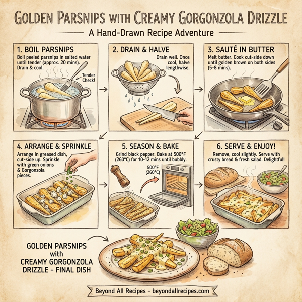 Golden Parsnips with Creamy Gorgonzola Drizzle instructions