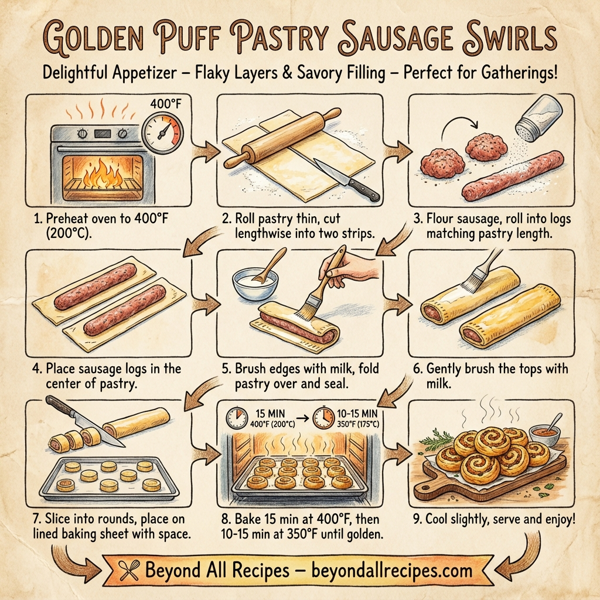 Golden Puff Pastry Sausage Swirls instructions
