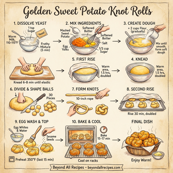 Golden Sweet Potato Knot Rolls instructions