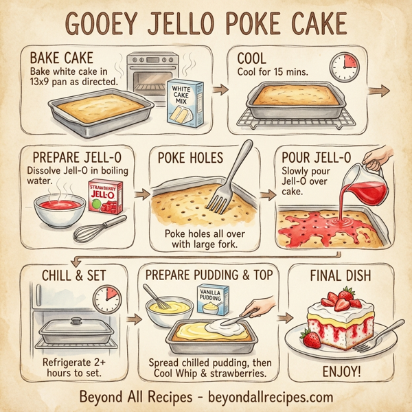 Gooey Jello Poke Cake instructions