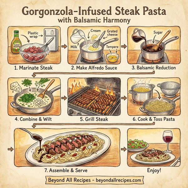 Gorgonzola-Infused Steak Pasta with Balsamic Harmony instructions