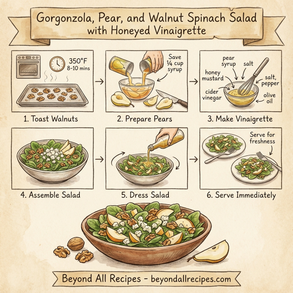 Gorgonzola, Pear, and Walnut Spinach Salad with Honeyed Vinaigrette instructions