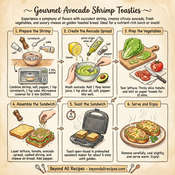 Gourmet Avocado Shrimp Toasties instructions