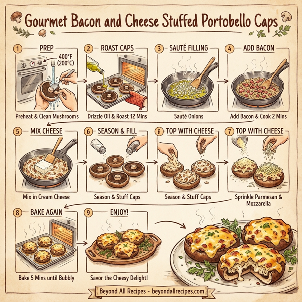 Gourmet Bacon and Cheese Stuffed Portobello Caps instructions