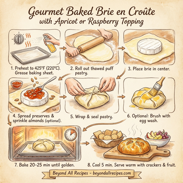 Gourmet Baked Brie en Croûte with Apricot or Raspberry Topping instructions