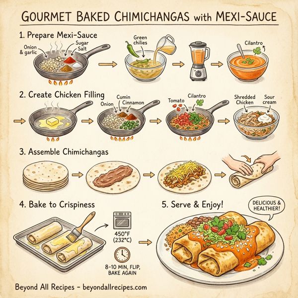 Gourmet Baked Chimichangas with Mexi-Sauce instructions