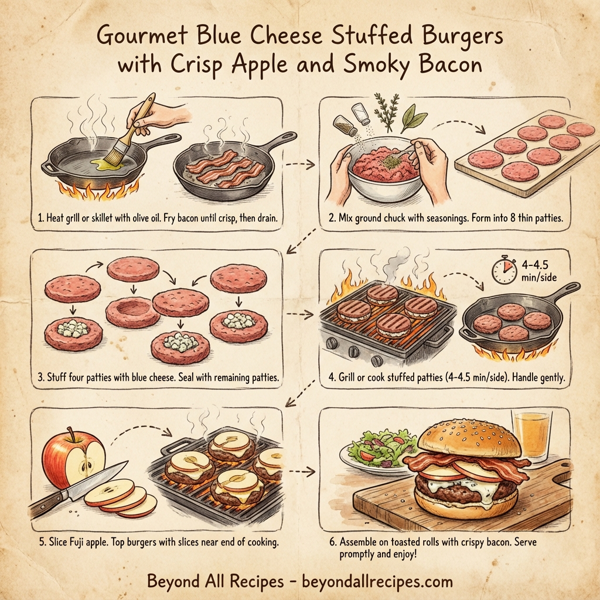 Gourmet Blue Cheese Stuffed Burgers with Crisp Apple and Smoky Bacon instructions