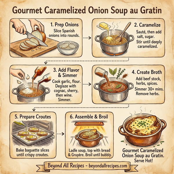 Gourmet Caramelized Onion Soup au Gratin instructions