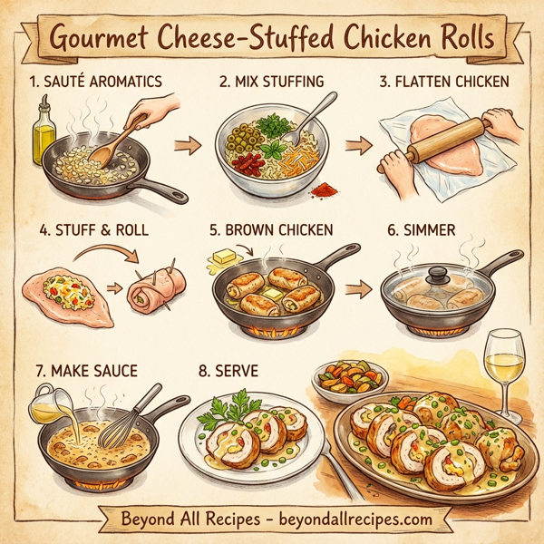 Gourmet Cheese-Stuffed Chicken Rolls instructions