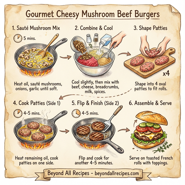 Gourmet Cheesy Mushroom Beef Burgers instructions