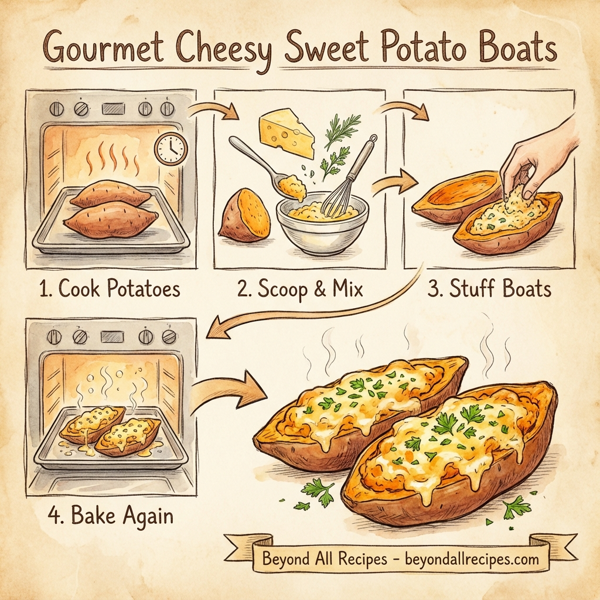 Gourmet Cheesy Sweet Potato Boats instructions