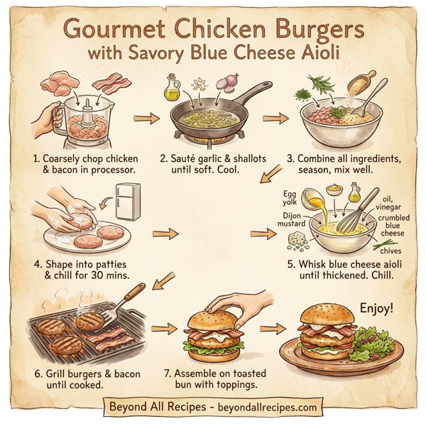 Gourmet Chicken Burgers with Savory Blue Cheese Aioli instructions