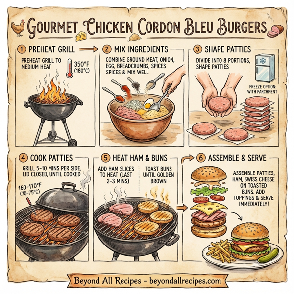 Gourmet Chicken Cordon Bleu Burgers instructions