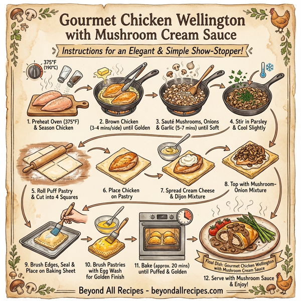 Gourmet Chicken Wellington with Mushroom Cream Sauce instructions