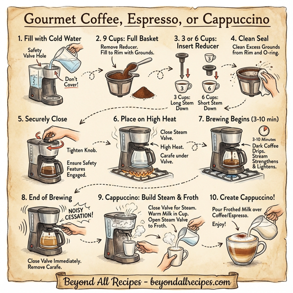 Gourmet Coffee, Espresso, or Cappuccino instructions