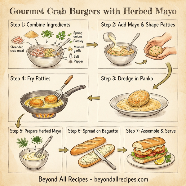 Gourmet Crab Burgers with Herbed Mayo instructions