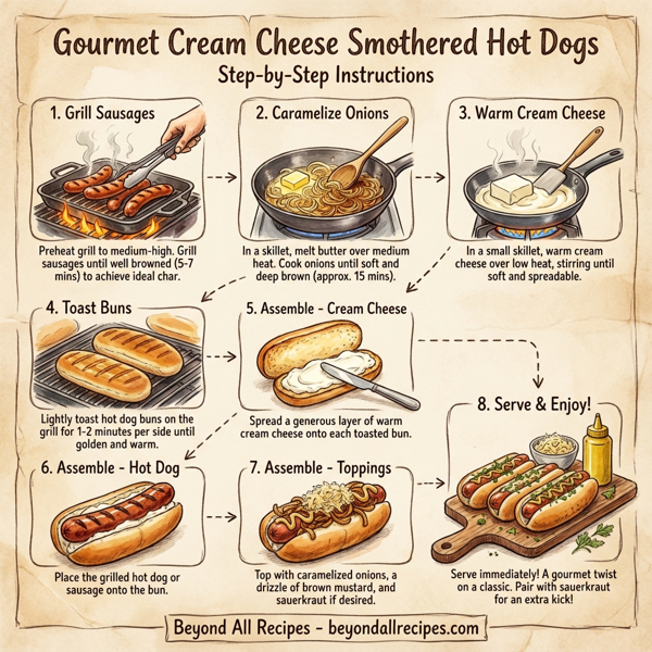 Gourmet Cream Cheese Smothered Hot Dogs instructions