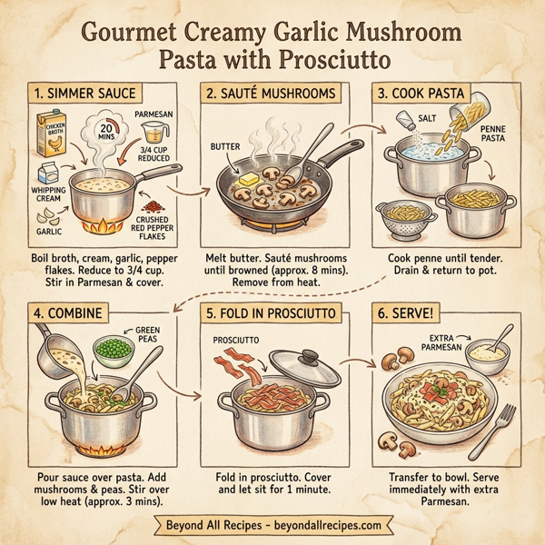 Gourmet Creamy Garlic Mushroom Pasta with Prosciutto instructions