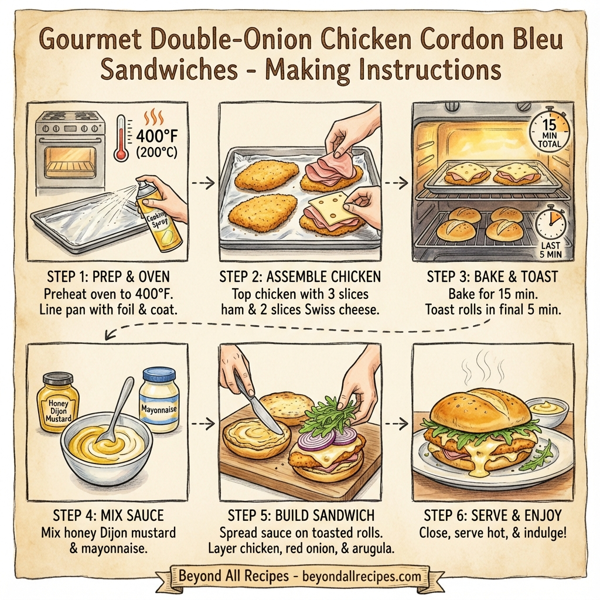Gourmet Double-Onion Chicken Cordon Bleu Sandwiches instructions