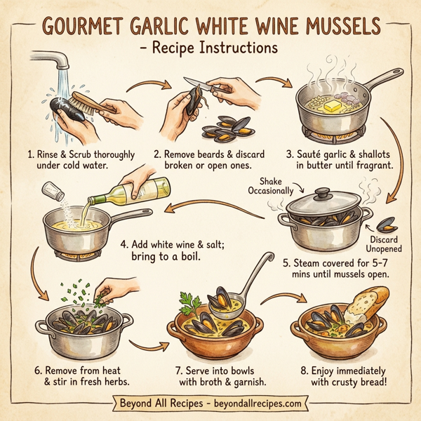 Gourmet Garlic White Wine Mussels instructions