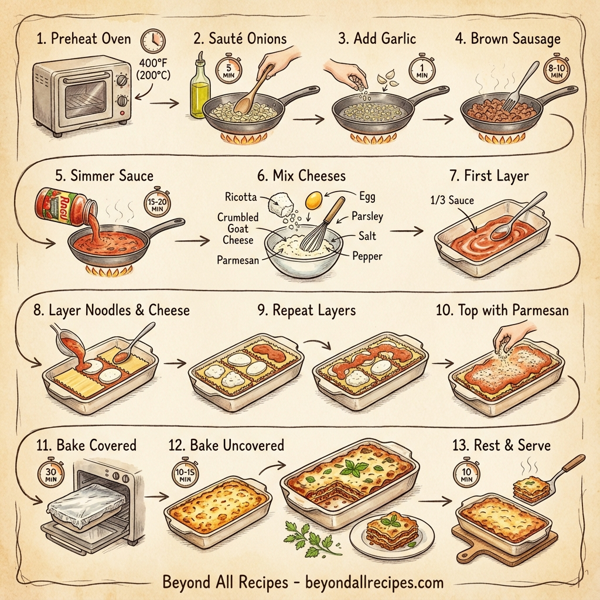 Gourmet Goat Cheese and Sausage Lasagna instructions