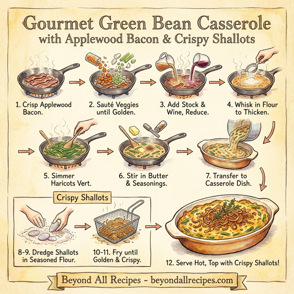 Gourmet Green Bean Casserole with Applewood Bacon and Crispy Shallots instructions