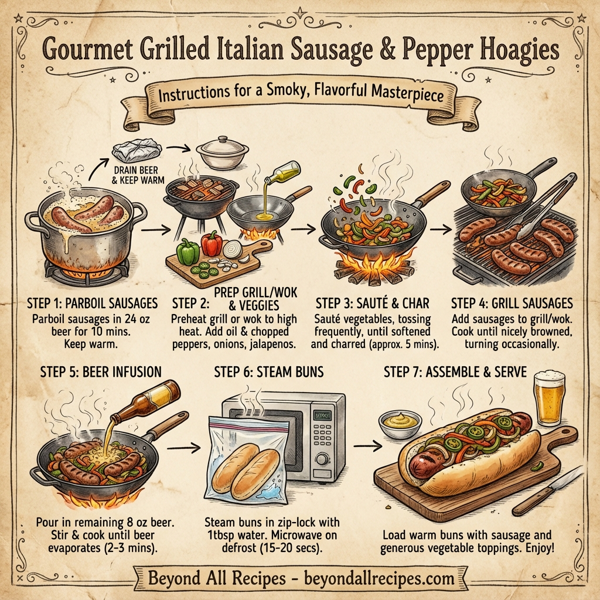 Gourmet Grilled Italian Sausage & Pepper Hoagies instructions
