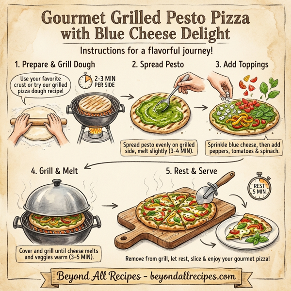 Gourmet Grilled Pesto Pizza with Blue Cheese Delight instructions