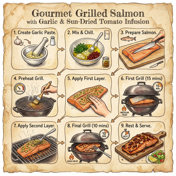 Gourmet Grilled Salmon with Garlic & Sun-Dried Tomato Infusion instructions