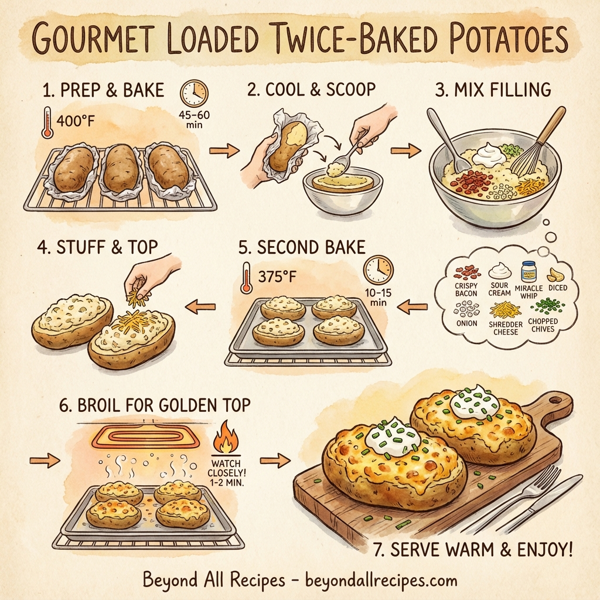 Gourmet Loaded Twice-Baked Potatoes with Bacon, Cheddar, and Chives instructions
