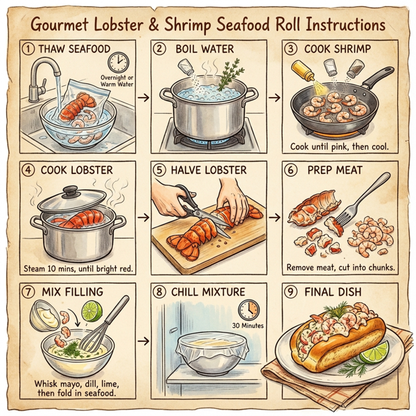 Gourmet Lobster & Shrimp Seafood Roll instructions