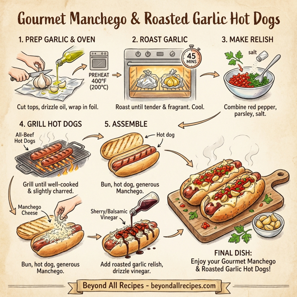 Gourmet Manchego and Roasted Garlic Hot Dogs instructions