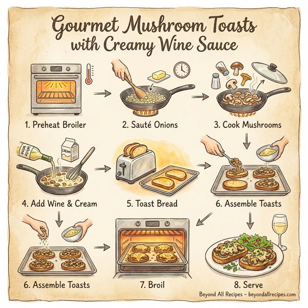 Gourmet Mushroom Toasts with Creamy Wine Sauce instructions