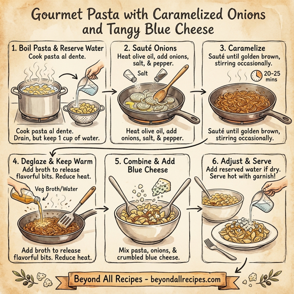 Gourmet Pasta with Caramelized Onions and Tangy Blue Cheese instructions