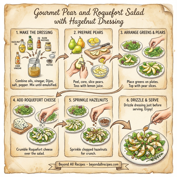 Gourmet Pear and Roquefort Salad with Hazelnut Dressing instructions
