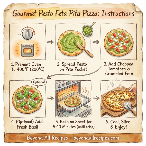 Gourmet Pesto Feta Pita Pizza instructions