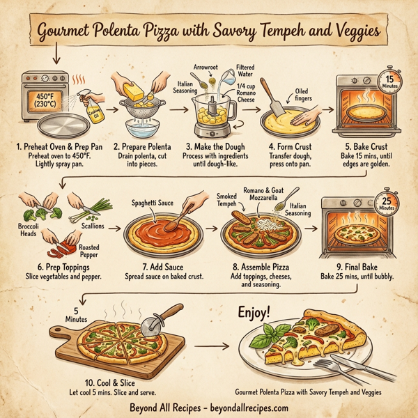 Gourmet Polenta Pizza with Savory Tempeh and Veggies instructions