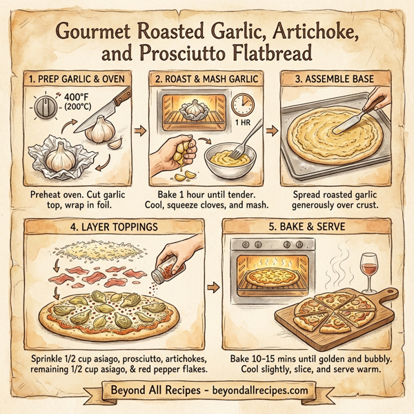 Gourmet Roasted Garlic, Artichoke, and Prosciutto Flatbread instructions