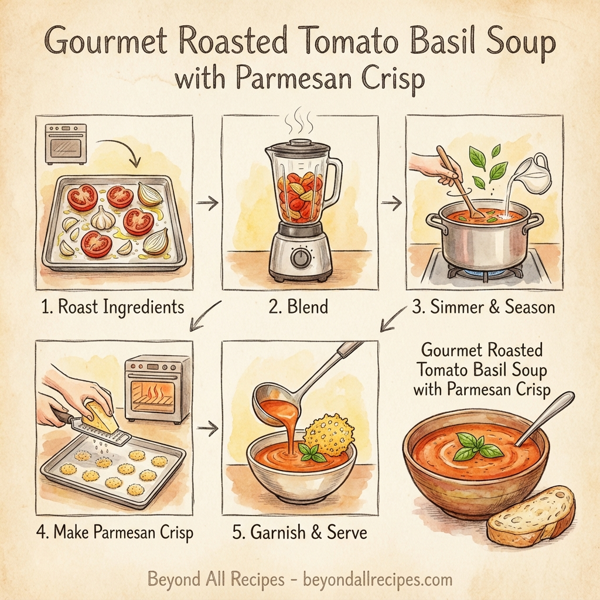 Gourmet Roasted Tomato Basil Soup with Parmesan Crisp instructions