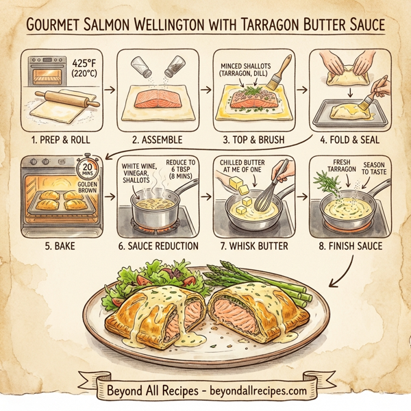 Gourmet Salmon Wellington with Tarragon Butter Sauce instructions