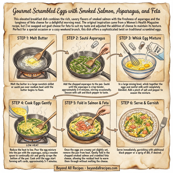 Gourmet Scrambled Eggs with Smoked Salmon, Asparagus, and Feta instructions