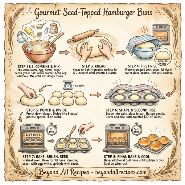 Gourmet Seed-Topped Hamburger Buns instructions